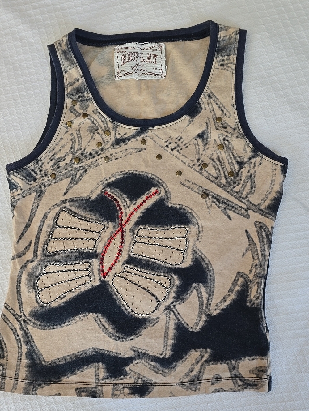 💥Rare Vtg Y2K Replay Butterfly Texas Graphic Tank Top Size S